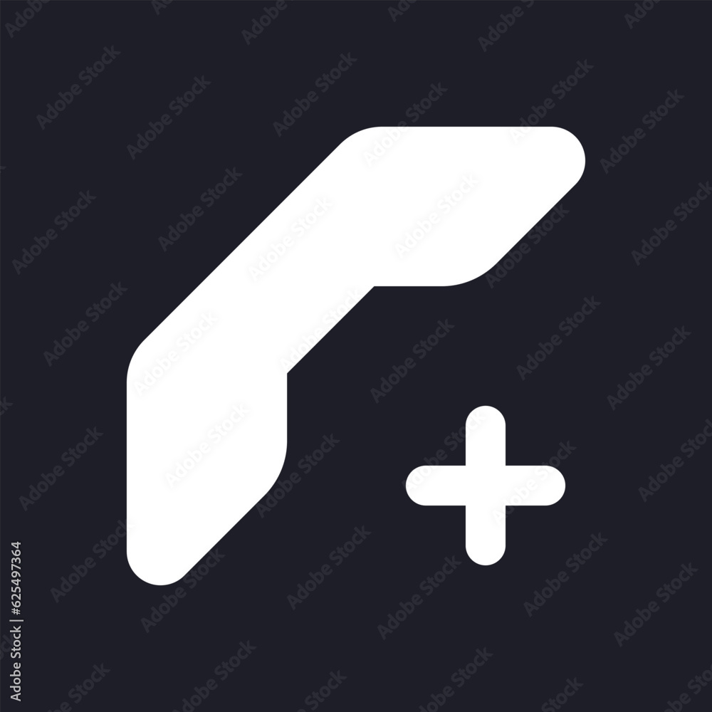 Fototapeta premium Add new contact dark mode glyph ui icon. Telephone receiver. User interface design. White silhouette symbol on black space. Solid pictogram for web, mobile. Vector isolated illustration