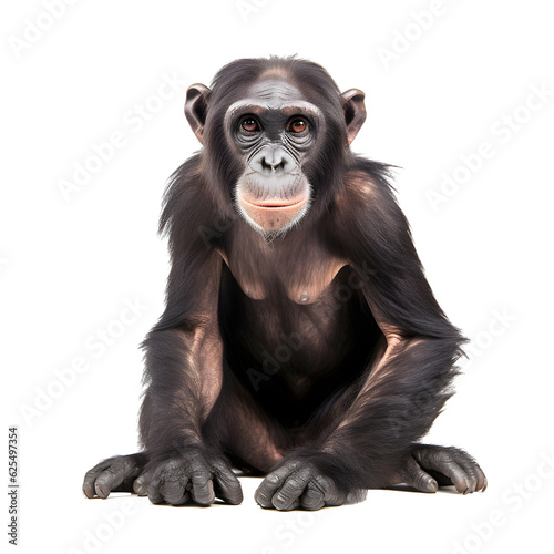 Chimpanzee looking forward full body shot on transparent background cutout - Generative AI