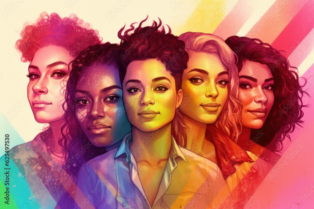 Obraz premium Group of young people, multicolored image, concept of diversity. Generative AI