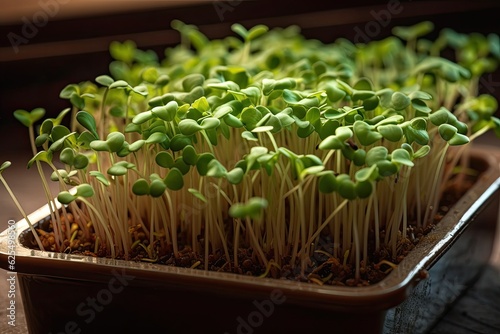 A immature vegetable green is known as a microgreen. Microgreens, often known as sprouts in plastic boxes, are fresh, living veggies that sprang from premium organic plant seeds. High fiber greens photo