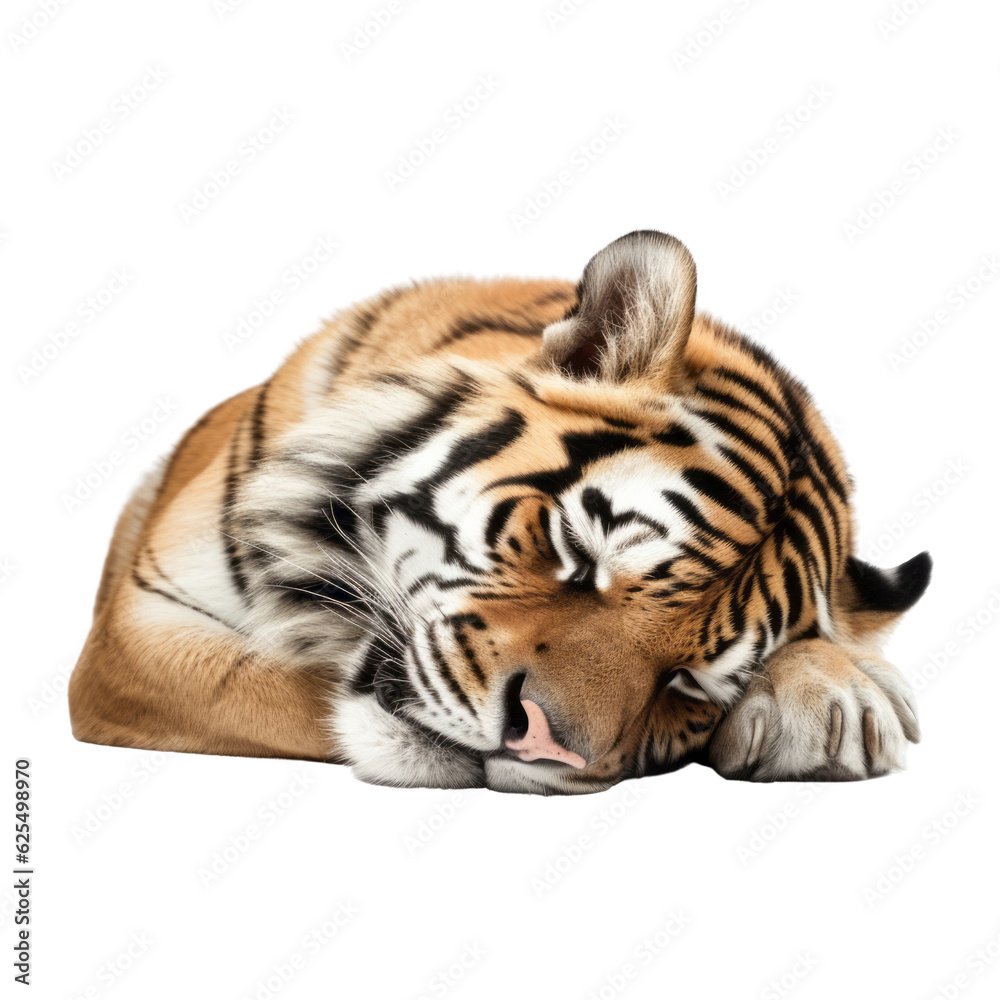 tiger sleep isolated on transparent background cutout