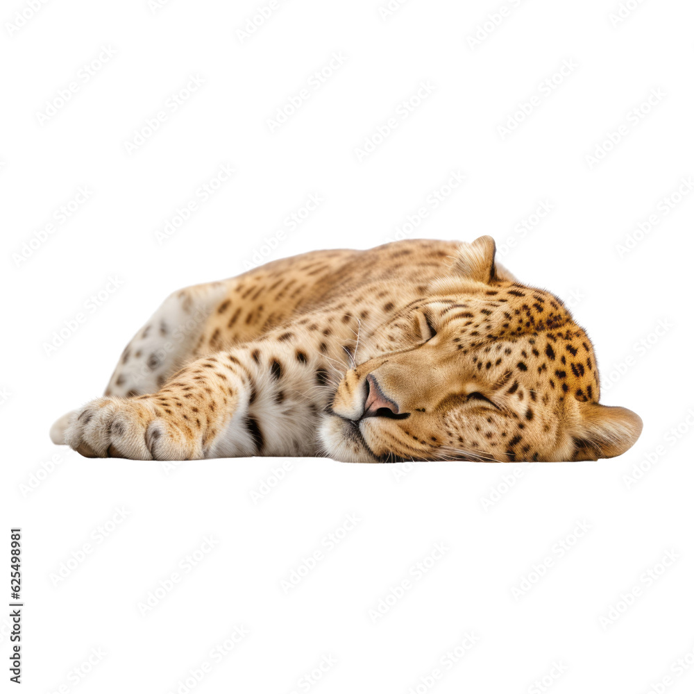 Obraz premium leopard sleep isolated on transparent background cutout