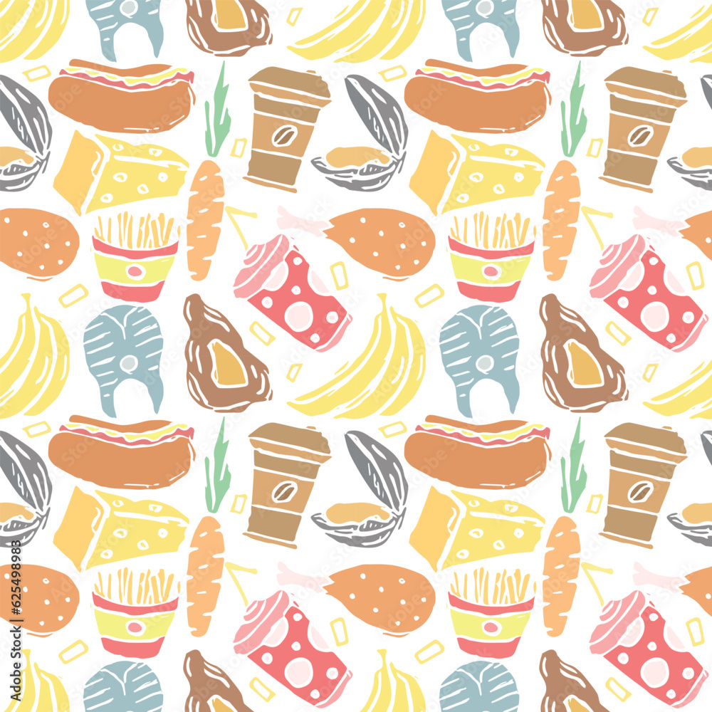 Seamless food pattern. Doodle food background