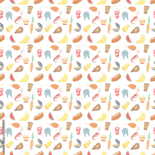 Seamless food pattern. Doodle food background