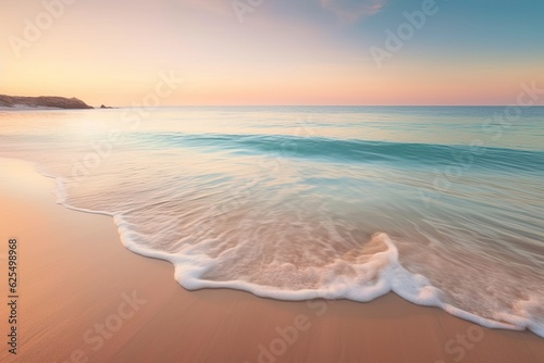 Coastal Serenity: Tranquil Beach at Dawn with Gentle Waves and Soft Sand, generative AI