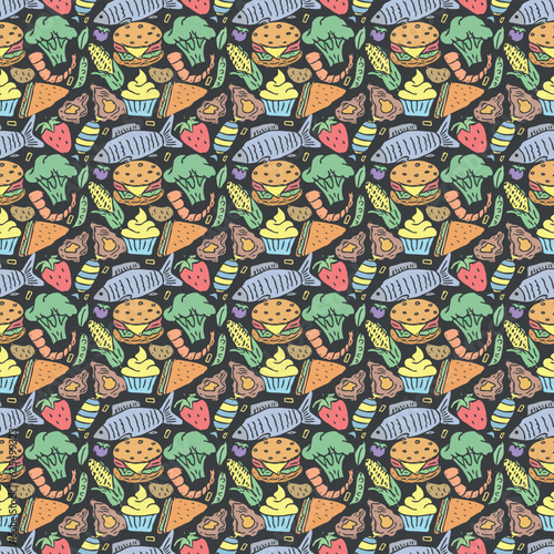 Seamless food pattern. Doodle food background