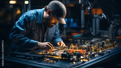 Photo technician repairing micro circuit main board of smartphone