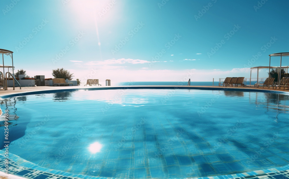 summer swimming water large blue palm luxury relaxation pool home. Generative AI.