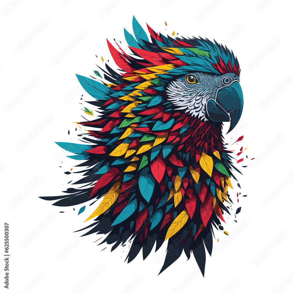 Obraz premium Vector illustration in Parrot head with creative colorful abstract elements on white background
