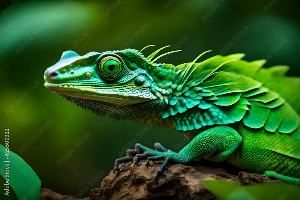 Fototapeta premium green lizard on a branch generative in ai
