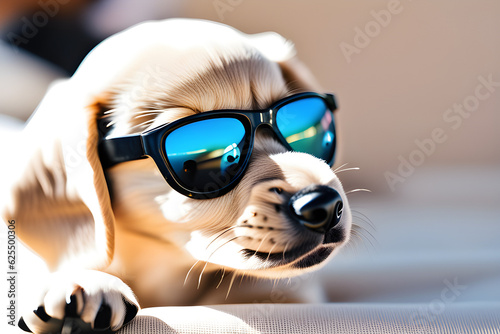 a puppy with sunglasses. Generative AI  © 해미 정