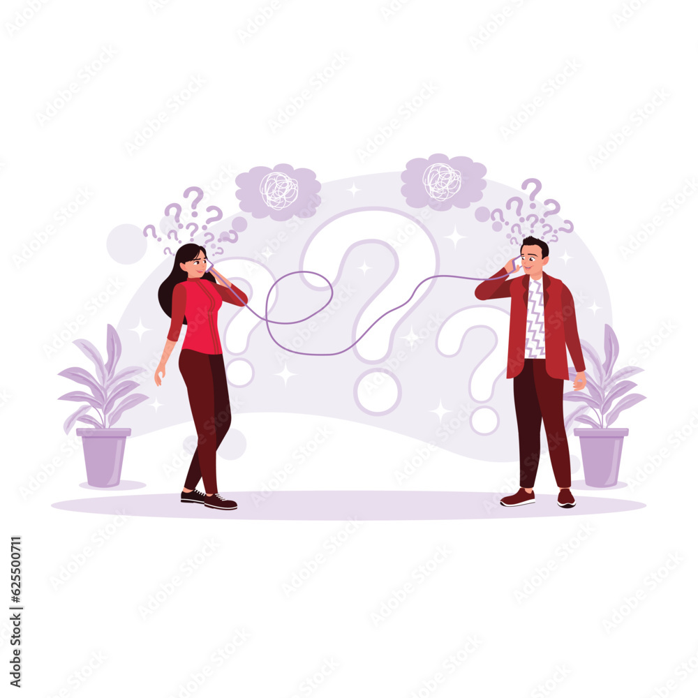Men and women have difficulty communicating and experience communication disorders. Trend Modern vector flat illustration.