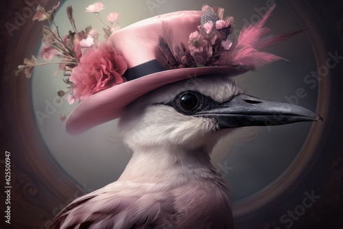 Bird pink hat. Generate Ai