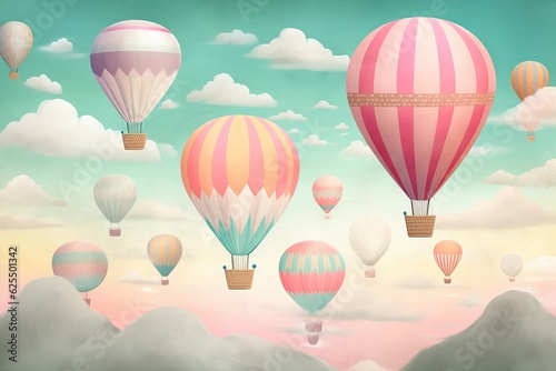 Playful Hot Air Balloons Floating in a Whimsical Pastel Sky  Up  Up  and Away  generative AI