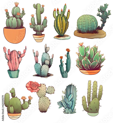 Cactus stickers on a transparent background