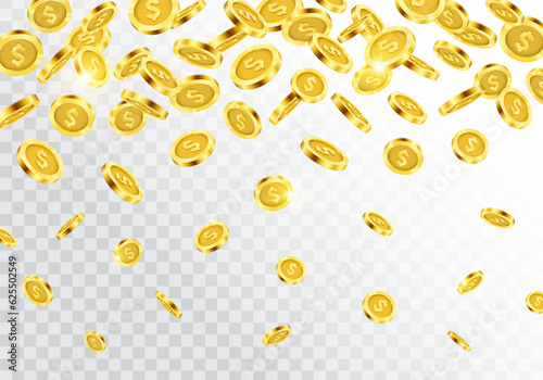 Falling gold coins. Money isolated on transparent background. Vector illustration.