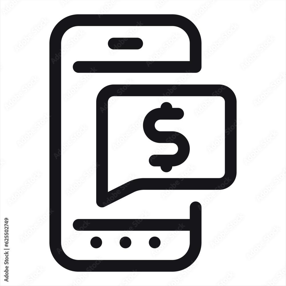 Telephone icon symbol with dollar for app and messenge.Mobile payment services, phone finances app, financial banking technology, vector line icon Telephone icon symbol with dollar for app and messenge.Mobile payment services, phone finances app, financial banking technology, vector line icon
