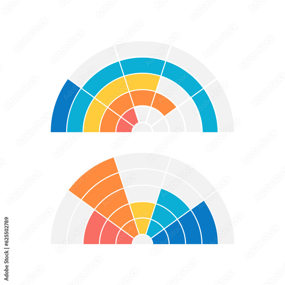 Computer data infographic chart design element set. Semi circle ...