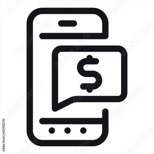 Telephone icon symbol with dollar for app and messenge.Mobile payment services, phone finances app, financial banking technology, vector line icon