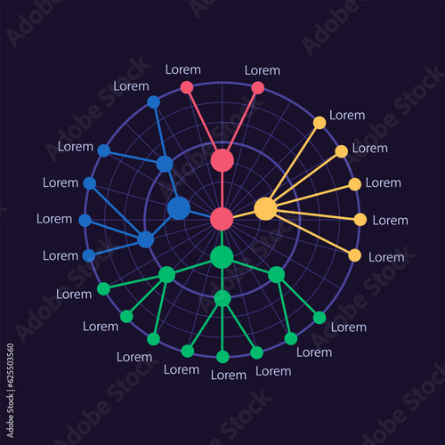 Risk management planning infographic circle dot chart design template for dark theme. Company strategy. Editable infochart with data points. Visual data presentation. Myriad Pro-Regular font used