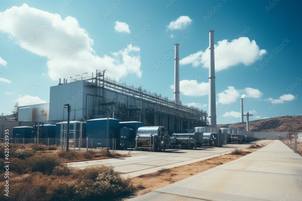 Obraz premium Power Plant With An Adjacent Energy Storage, Generative AI