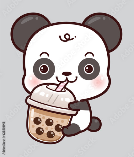 Cute Little Panda Hug Boba Milk Tea. Kawaii Cute Vector