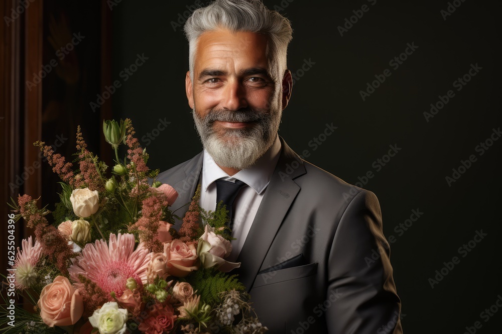 Gentleman Holding a Bouquet of Flowers - Bachelor