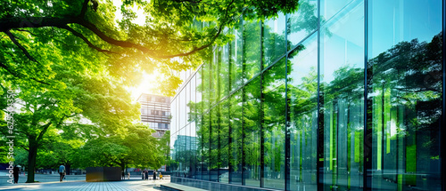 Foto office building with tree for reducing carbon dioxide, Eco green environment