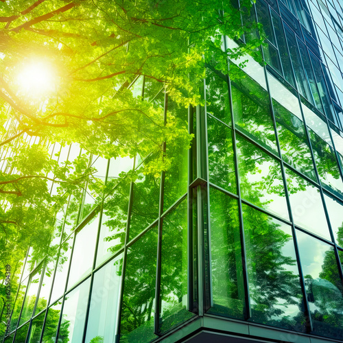 office building with tree for reducing carbon dioxide  Eco green environment.