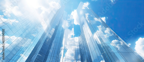 Reflective skyscrapers ,blue sky and clouds office building , Glass skyscrapers inscribed illustration banner.