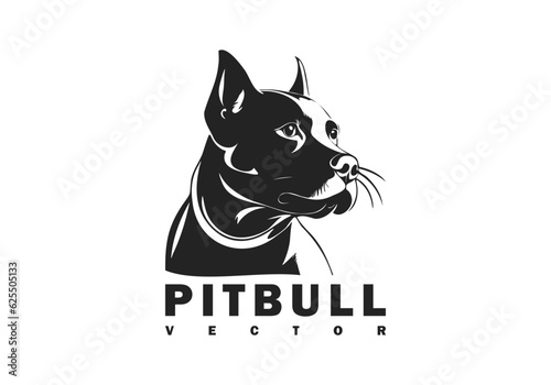 Vector black and white ink simple pit bull dog on a white isolated background. Logo or emblem.