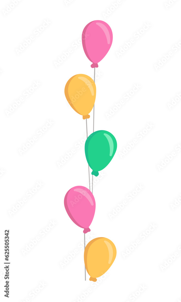 Colorful helium balloons brochure element design. Happy birthday. Vector illustration with empty copy space for text. Editable shape for poster decoration. Creative and customizable frame