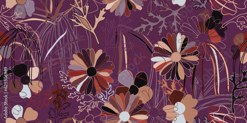 Hand drawn floral abstract seamless pattern