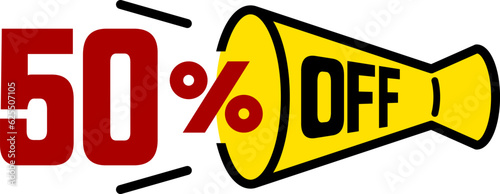50%OFFのメガホンのアイコン（discount megaphone icon）
