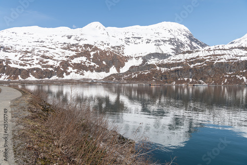 The end of the Passage Canal inlet with mountains behind at Whittier, Alaska, USA