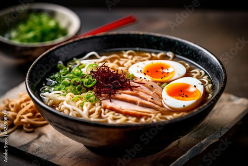 meal soup japanese chopstick asian vegetable bowl noodle food ramen. Generative AI. © SHOTPRIME STUDIO