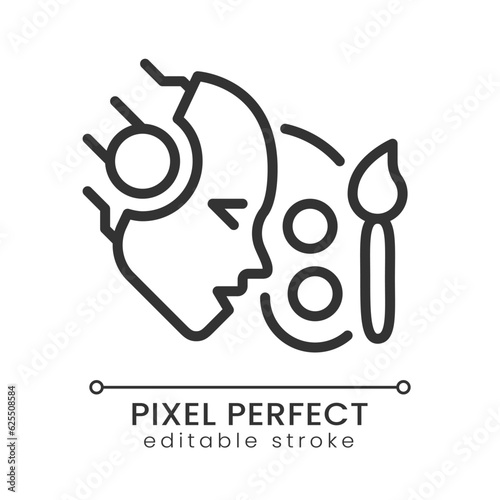 AI creates pixel perfect linear icon. Artificial intelligence artwork. Image producing. Art generator. Machine learning. Thin line illustration. Contour symbol. Vector outline drawing. Editable stroke