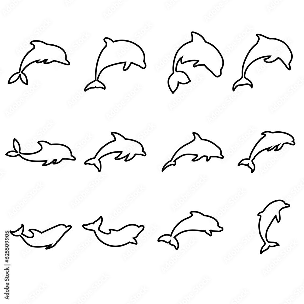 Naklejka premium Dolphin icon vector set. Fish illustration sign collection. killer whale symbol. Sea ​​life logo.