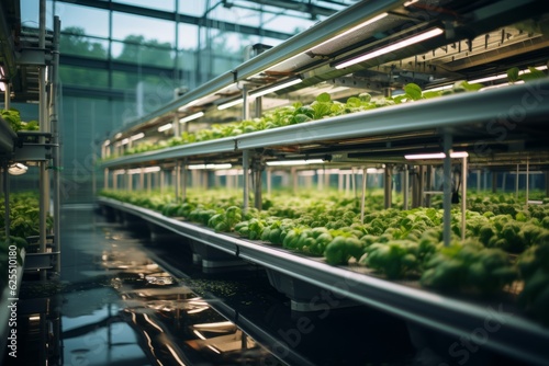 Hydroponic Farm With Plants Growing, Generative AI