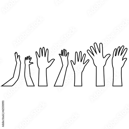 Raised hands icon vector. Hands up illustration sign. palm symbol or logo.