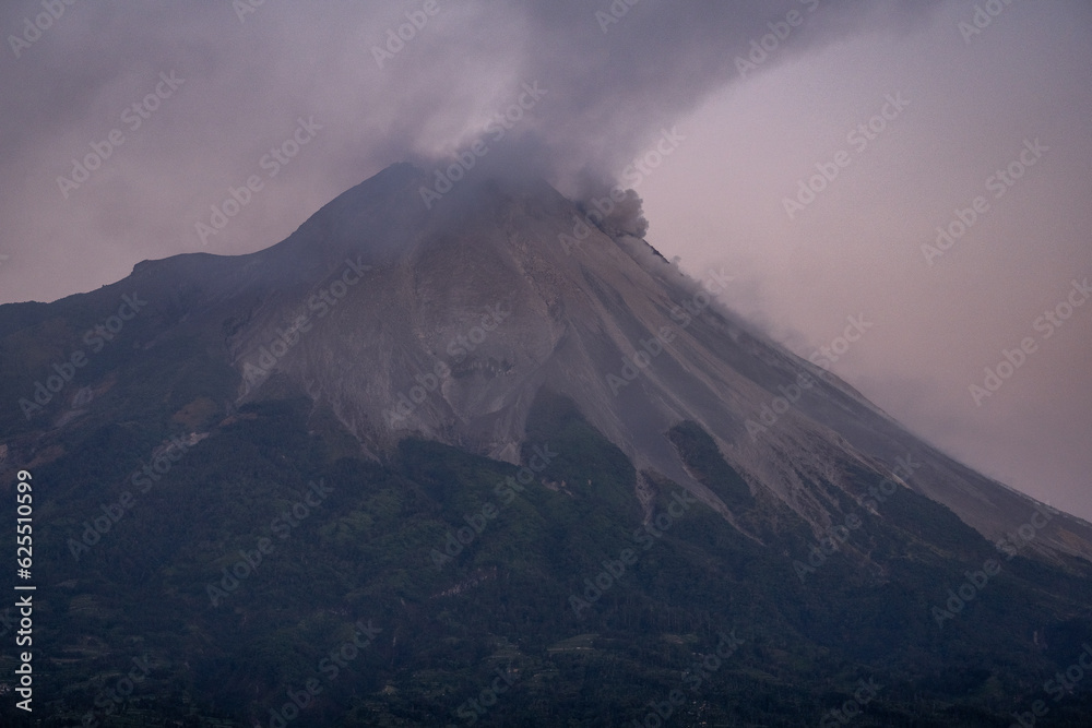 Volcanic smoke from the mountain erupts