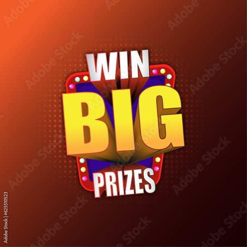 Win Big Prizes 3D Typography Retro Vintage Logo Vector