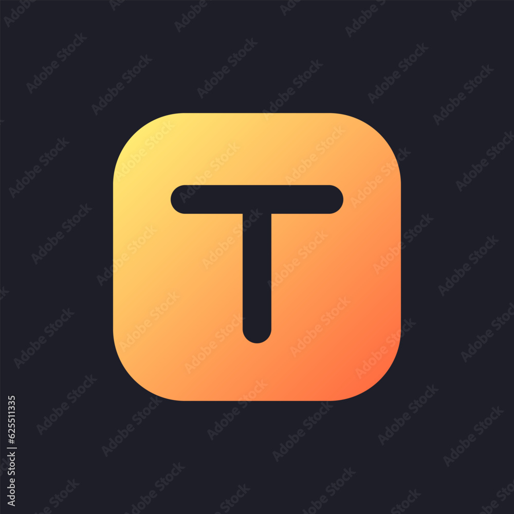 Text overlay orange solid gradient ui icon for dark theme. Adding caption to video. Editing tool. Filled pixel perfect symbol on black space. Modern glyph pictogram for web. Isolated vector image Text overlay orange solid gradient ui icon for dark theme. Adding caption to video. Editing tool. Filled pixel perfect symbol on black space. Modern glyph pictogram for web. Isolated vector image