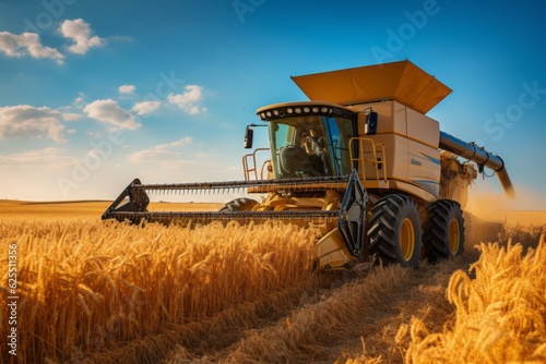 Wheat Field With A Combine Harvester Harvesting  Generative AI