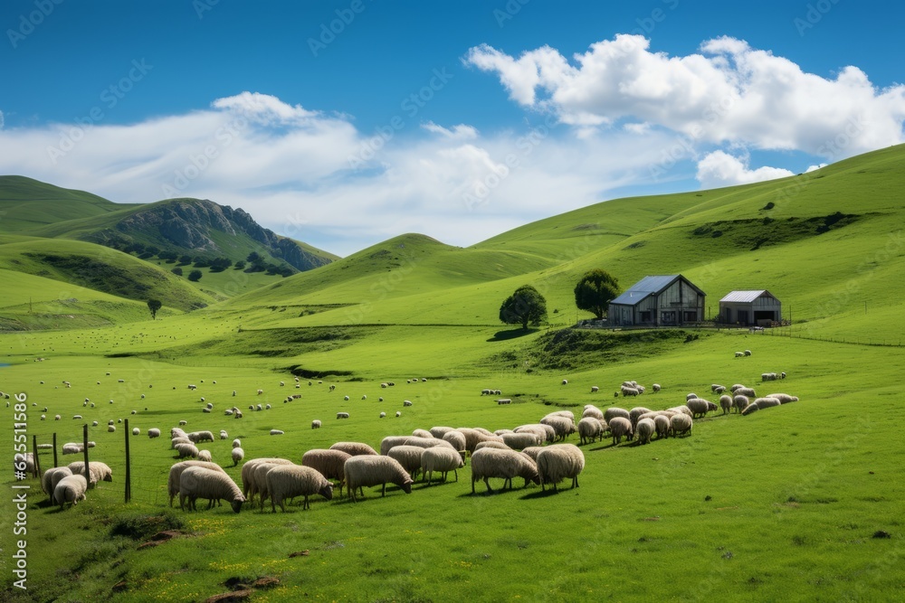 Fototapeta premium Sheep Farm, Generative AI