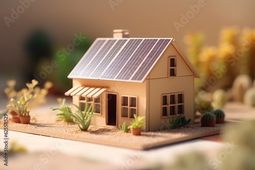 3d model, layout of an eco-friendly, energy-efficient house. Energy Efficient House. Renewable energy concept. Selective focus. Generative AI technology.