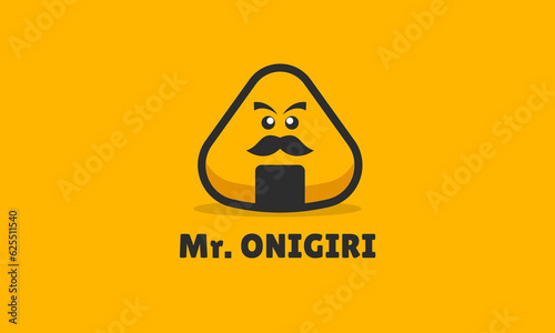 Mister onigiri with face mustache food character logo vector design