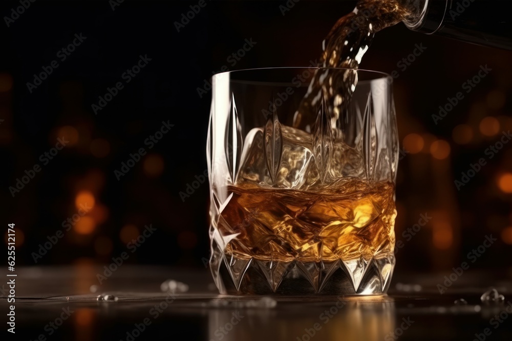 Fototapeta premium Whisky glass bar pouring. Generate Ai