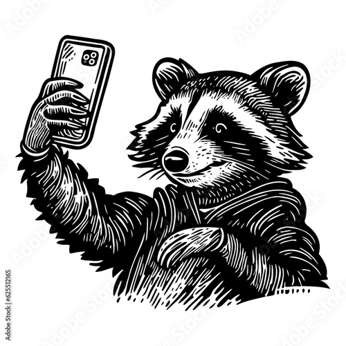 raccoon taking selfie sketch