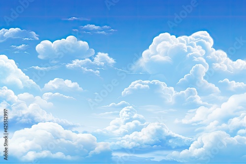 White 3D clouds on sky with blue background. Generative Ai.